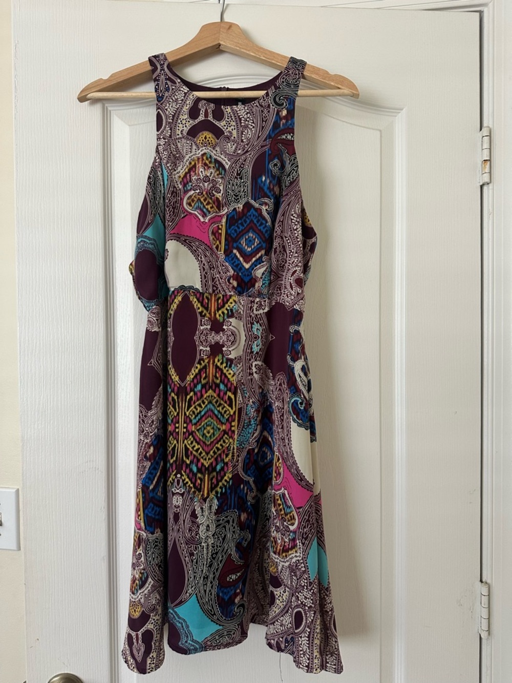 Design Lab Lord & Taylor Multicolor Paisley Midi Dress - Plum, Teal, Pink, Cream